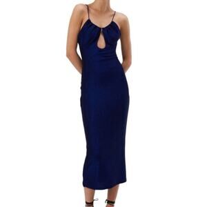 Misha Marlow Midi Dress Low Back Sleeveless Scoop Neckline Navy Blue W 12 NWOT